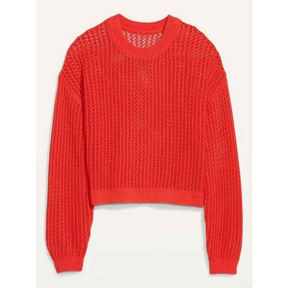 Old Navy Women's Long-Sleeve Cropped Crochet Sweater - Poppy Field XL - Picture 1 of 8